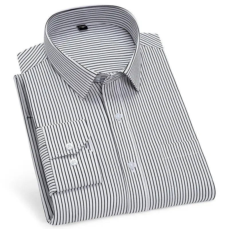 Men's Pure Blue Striped Formal Shirt Long Sleeve Spring Autumn - Image 12