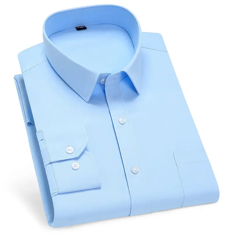 Men's Pure Blue Striped Formal Shirt Long Sleeve Spring Autumn - Image 3