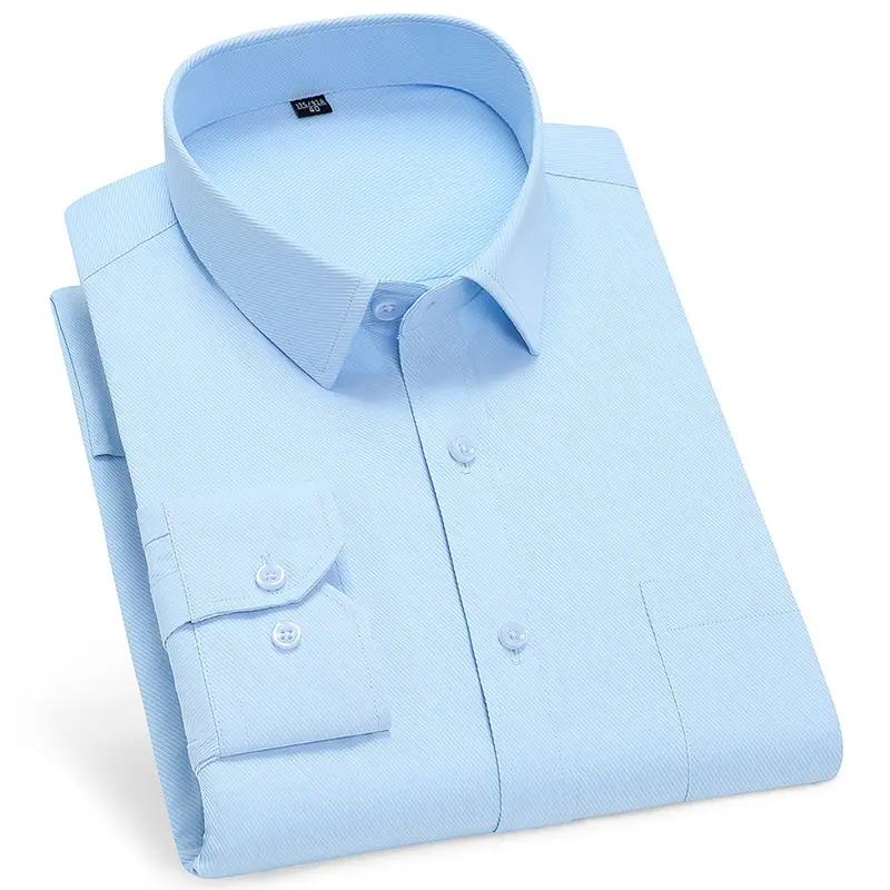 Men's Pure Blue Striped Formal Shirt Long Sleeve Spring Autumn - Image 4