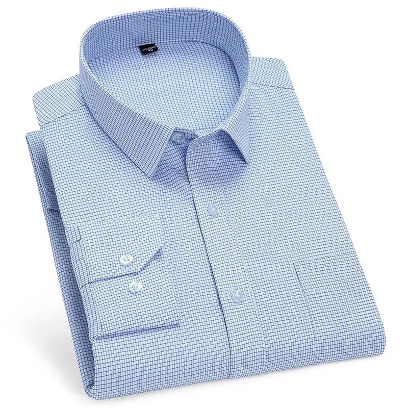 Men's Pure Blue Striped Formal Shirt Long Sleeve Spring Autumn - Image 8