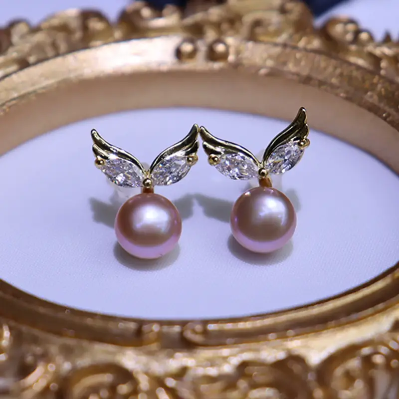 Freshwater Pearl Earrings for Women Wholesale Elegant Angel Wings - Image 3