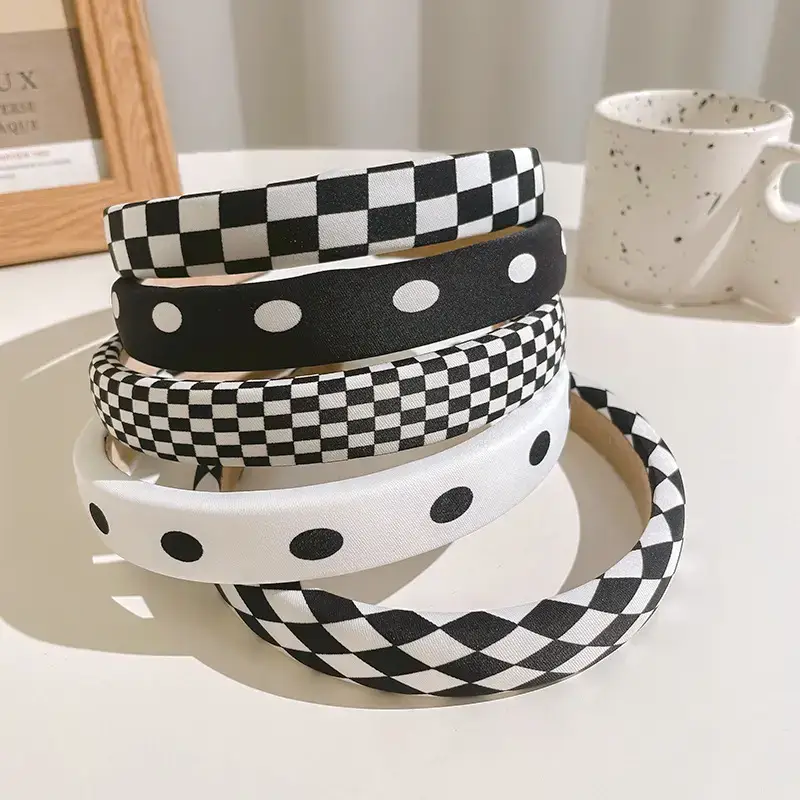 Women's Black & White Checkered Plaid Headband with Bow - Image 7