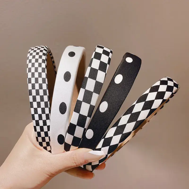 Women's Black & White Checkered Plaid Headband with Bow - Image 9