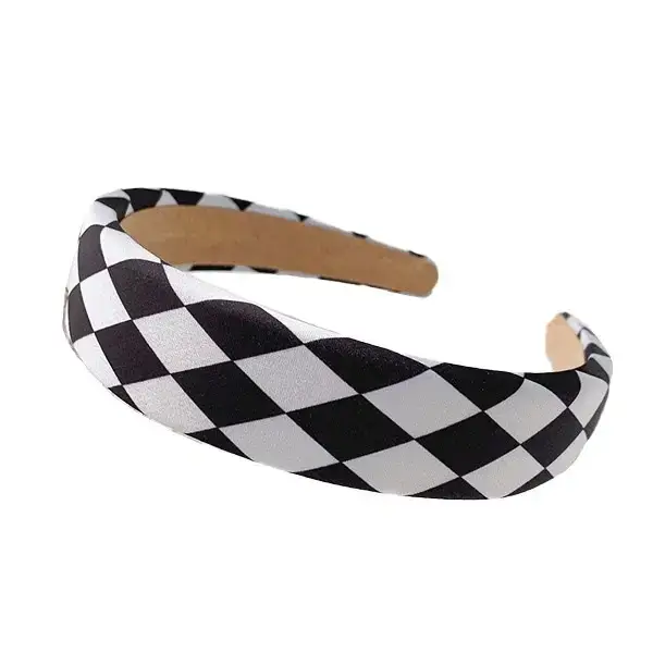Women's Black & White Checkered Plaid Headband with Bow - Image 10