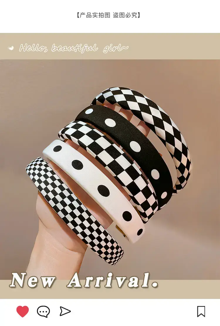 Women's Black & White Checkered Plaid Headband with Bow — feature 1