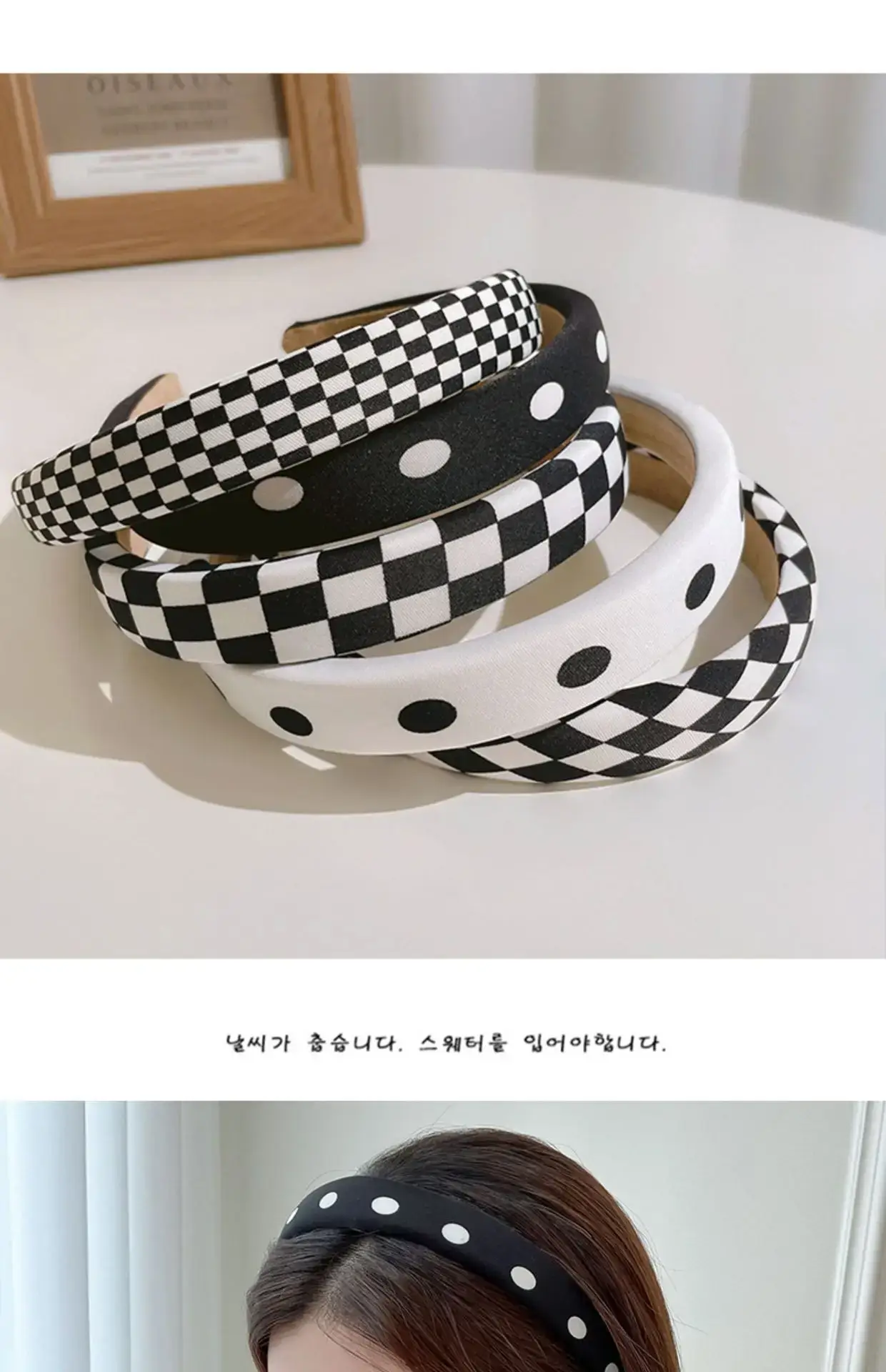 Women's Black & White Checkered Plaid Headband with Bow — feature 8