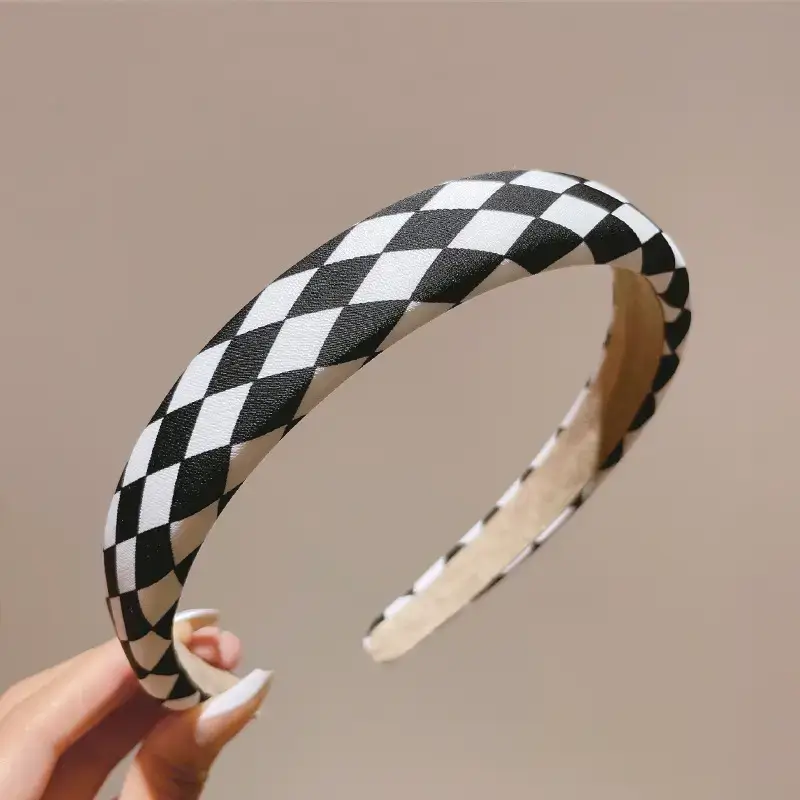 Women's Black & White Checkered Plaid Headband with Bow - Image 3