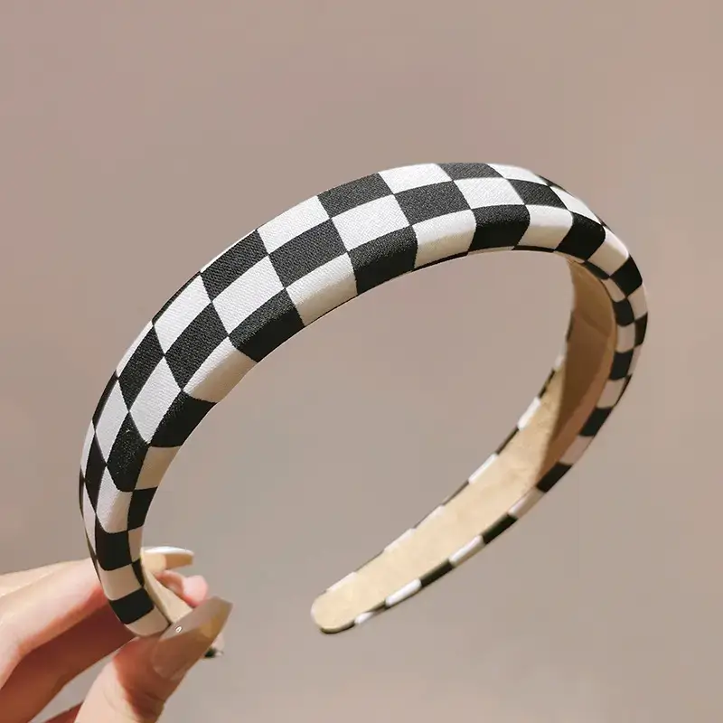 Women's Black & White Checkered Plaid Headband with Bow - Image 4