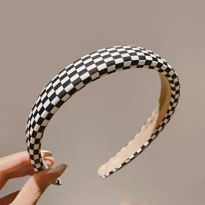 Women's Black & White Checkered Plaid Headband with Bow - Image 5