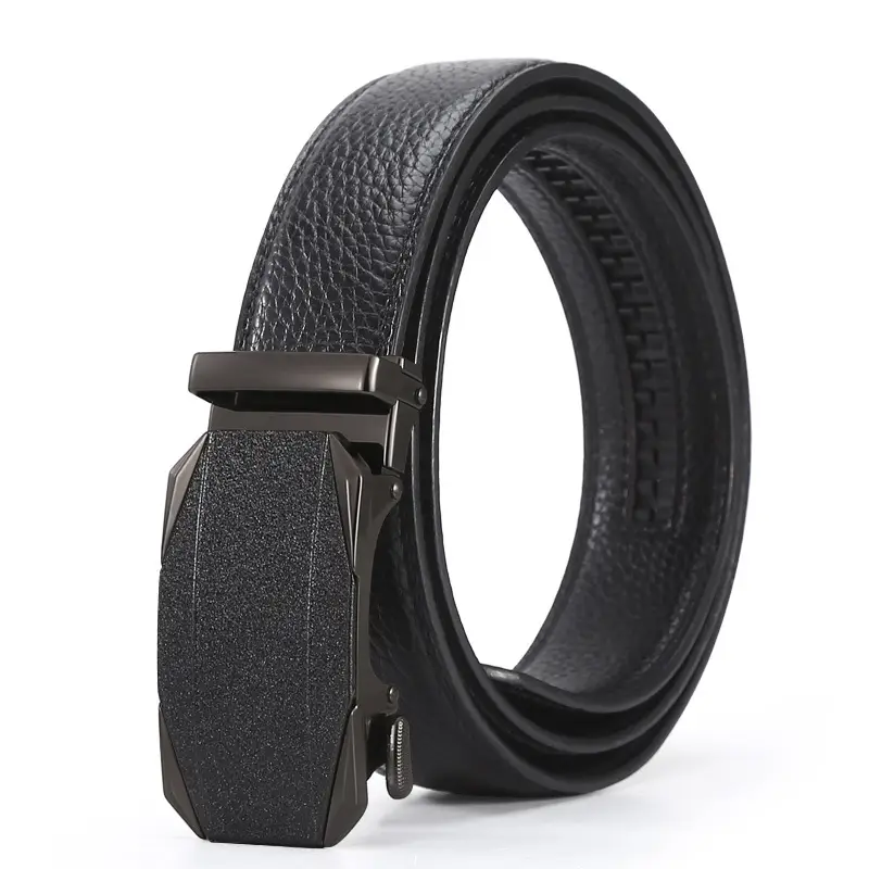Men's Black Leather Belt with Silver Buckle