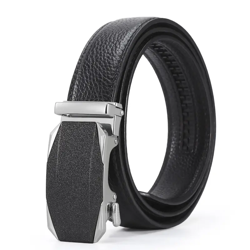 Men's Black Leather Belt with Silver Buckle - Image 2