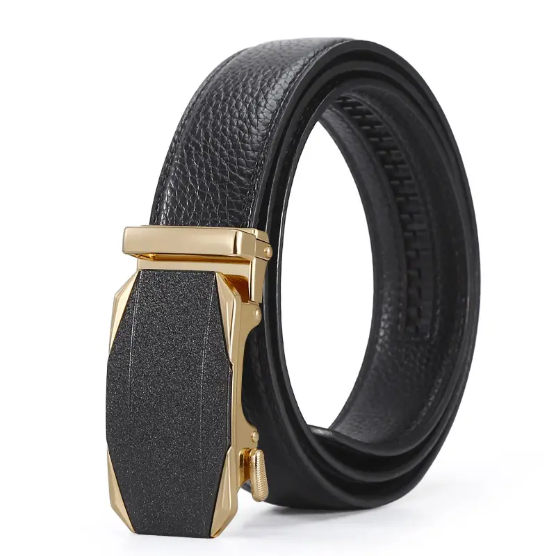 Men's Black Leather Belt with Silver Buckle - Image 3
