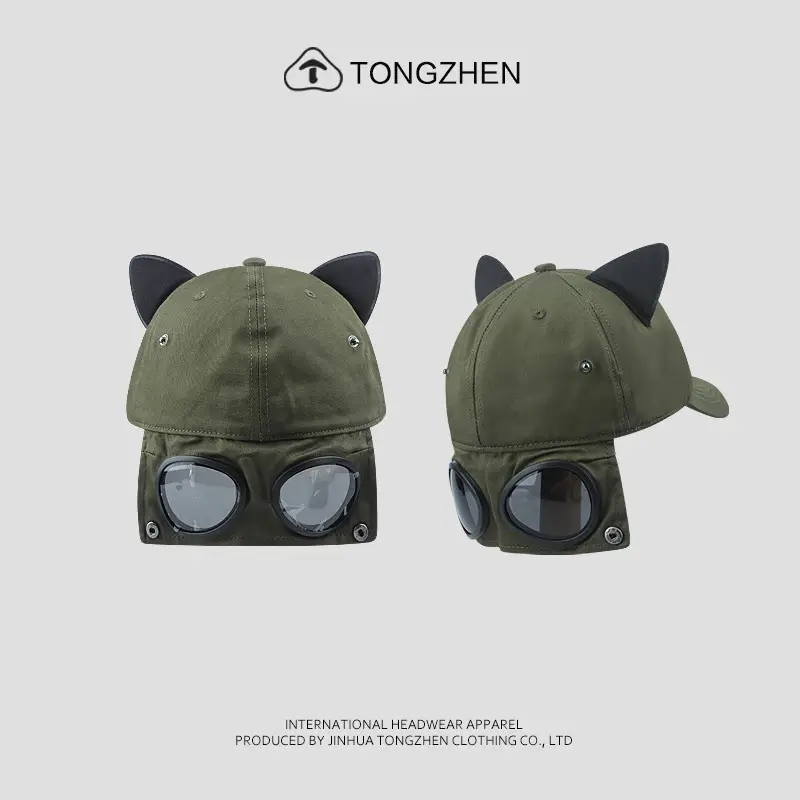 Cat Ears Aviator Glasses Cap Green Men's Spring Summer - Image 3