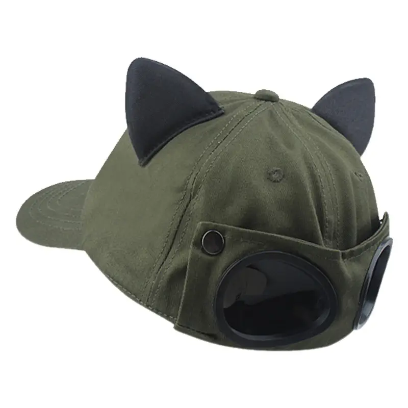 Cat Ears Aviator Glasses Cap Green Men's Spring Summer