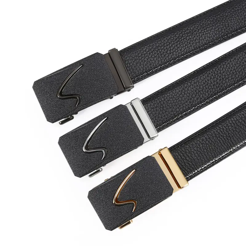 Men's Black Leather Belt with Gold Buckle & Joker Design - Image 3