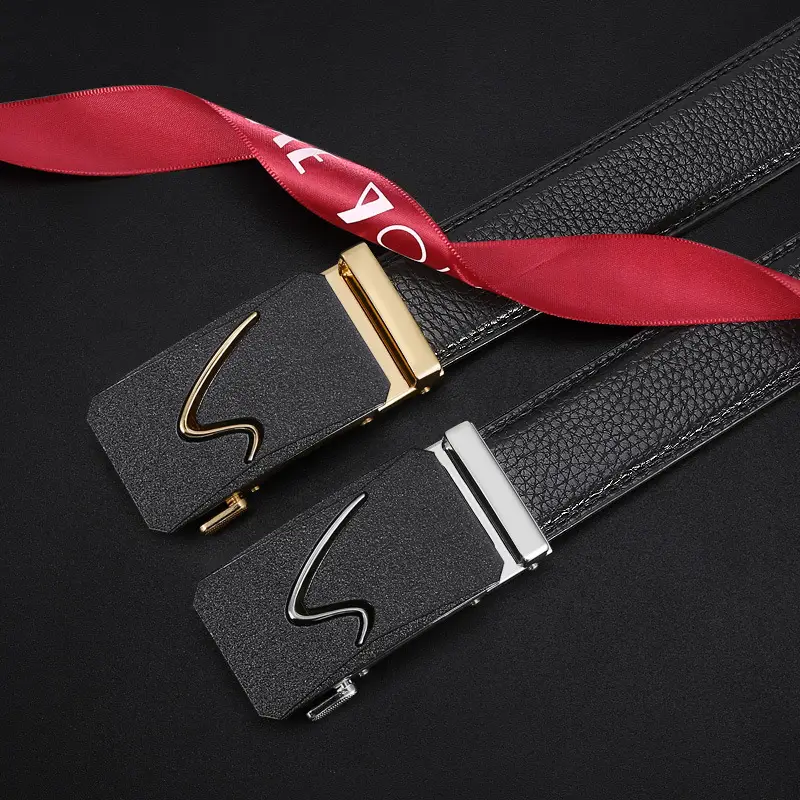 Men's Black Leather Belt with Gold Buckle & Joker Design - Image 4