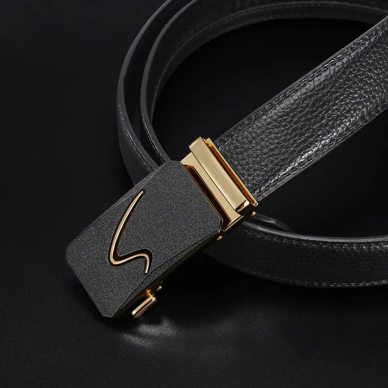 Men's Black Leather Belt with Gold Buckle & Joker Design - Image 5