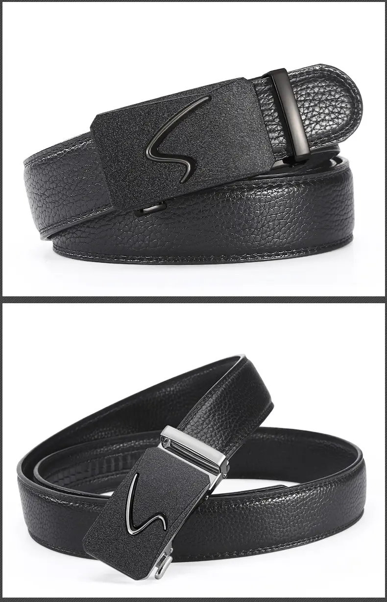 Men's Black Leather Belt with Gold Buckle & Joker Design β feature 6