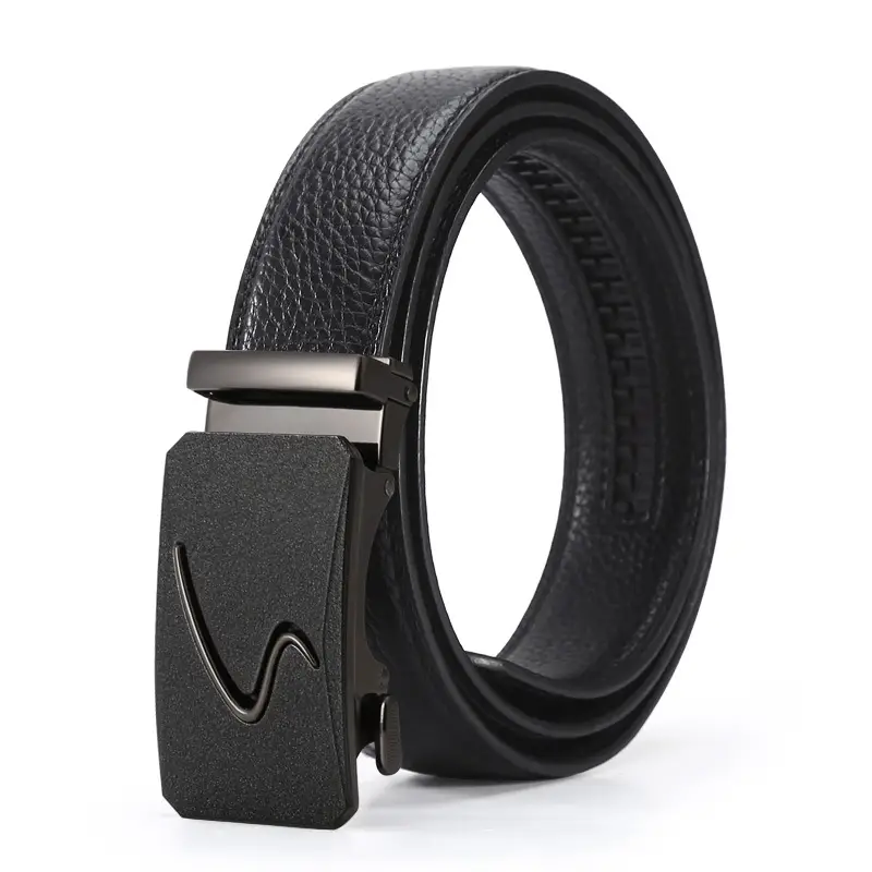 Men's Black Leather Belt with Gold Buckle & Joker Design - Image 2