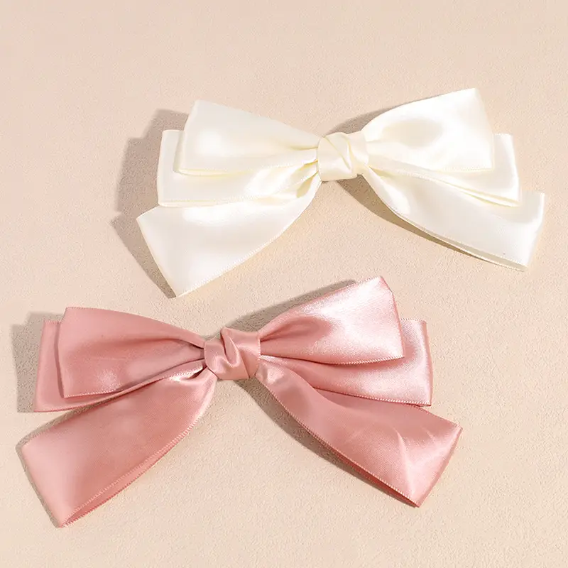 Korean New Cute Girl Bow Silks Satins Spring Clip Back of Head Top Clip High-End Hair Clip Ponytail Clip for Women