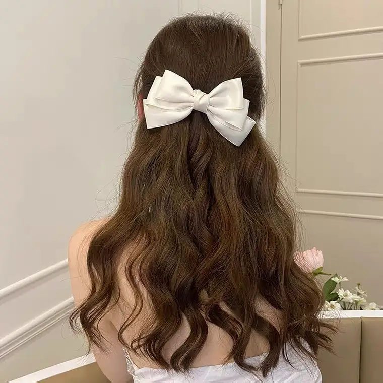 Korean New Cute Girl Bow Silks Satins Spring Clip Back of Head Top Clip High-End Hair Clip Ponytail Clip for Women — feature 5