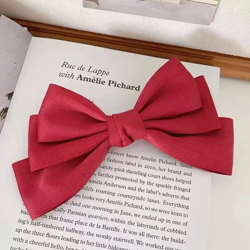 Korean New Cute Girl Bow Silks Satins Spring Clip Back of Head Top Clip High-End Hair Clip Ponytail Clip for Women