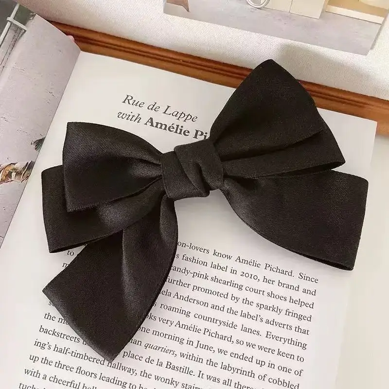 Korean New Cute Girl Bow Silks Satins Spring Clip Back of Head Top Clip High-End Hair Clip Ponytail Clip for Women