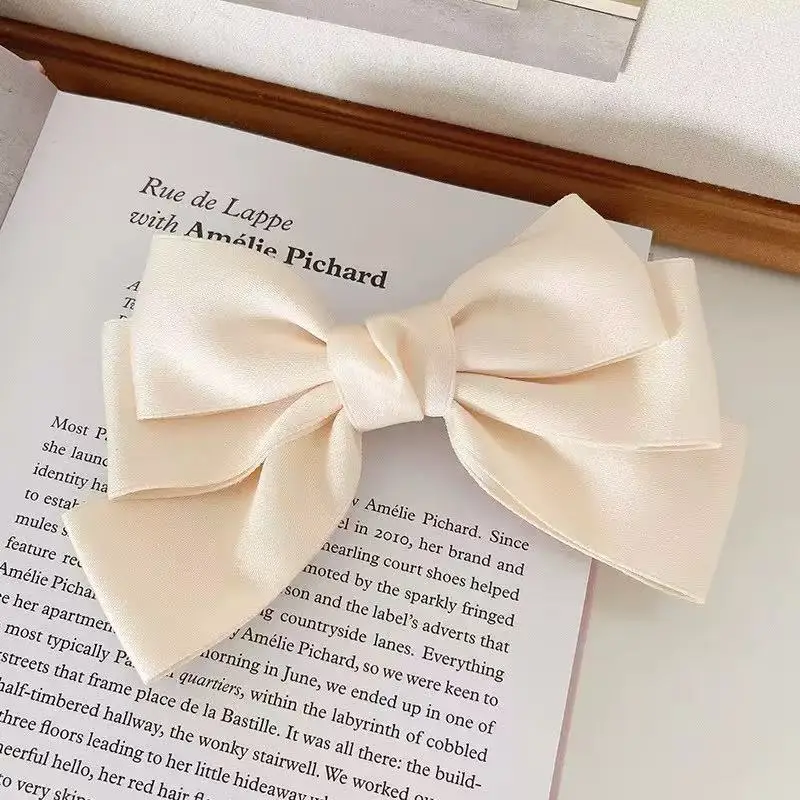 Korean New Cute Girl Bow Silks Satins Spring Clip Back of Head Top Clip High-End Hair Clip Ponytail Clip for Women