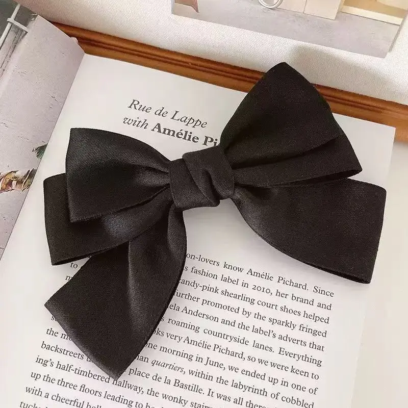 Korean New Cute Girl Bow Silks Satins Spring Clip Back of Head Top Clip High-End Hair Clip Ponytail Clip for Women