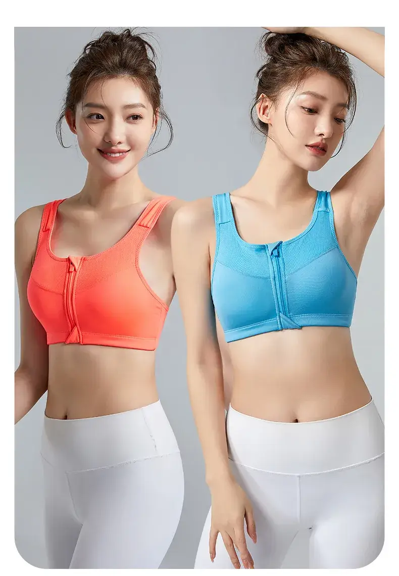 Pink Front Zipper Sports Bra for Women — feature 11