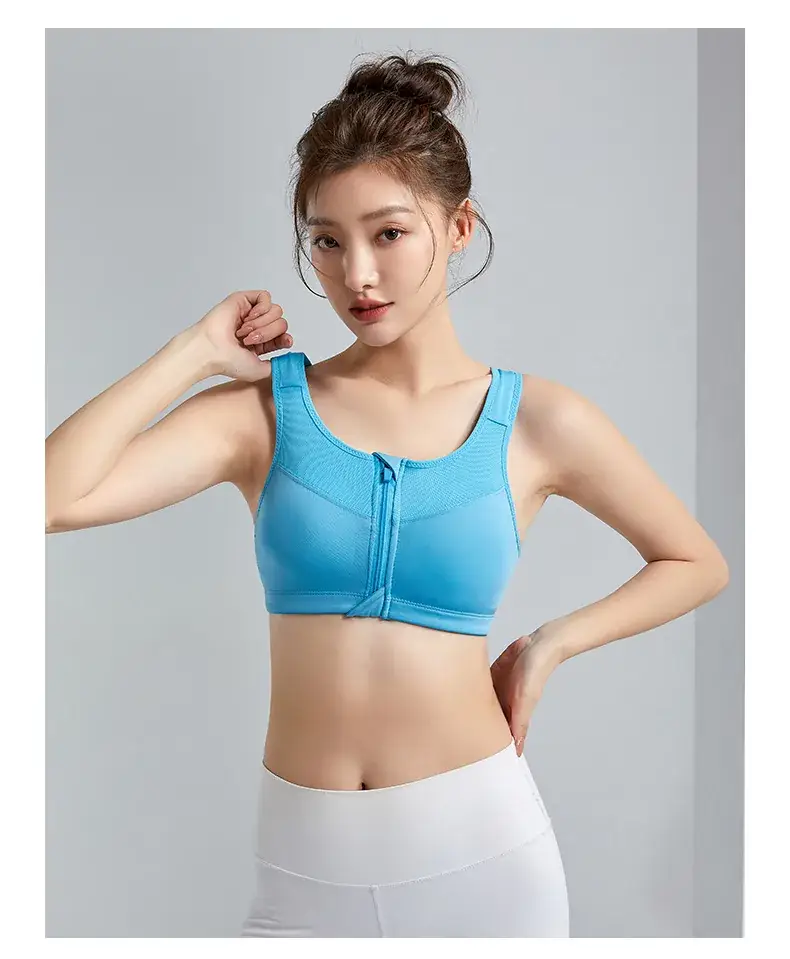 Pink Front Zipper Sports Bra for Women — feature 16