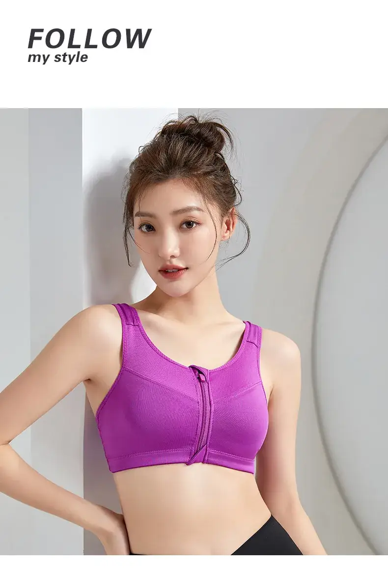 Pink Front Zipper Sports Bra for Women — feature 19