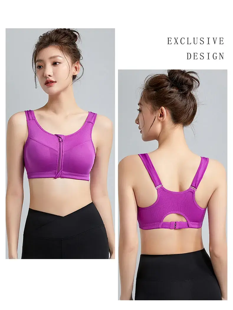 Pink Front Zipper Sports Bra for Women — feature 20