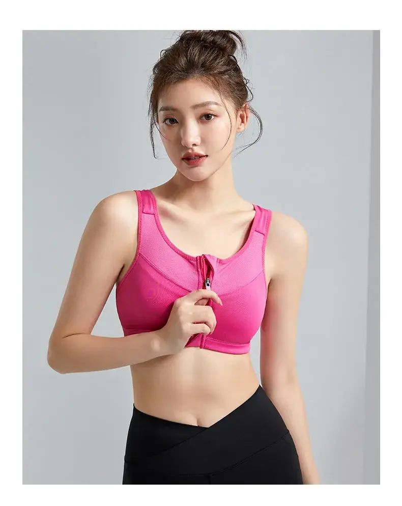 Pink Front Zipper Sports Bra for Women — feature 21