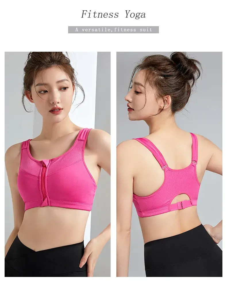 Pink Front Zipper Sports Bra for Women — feature 22