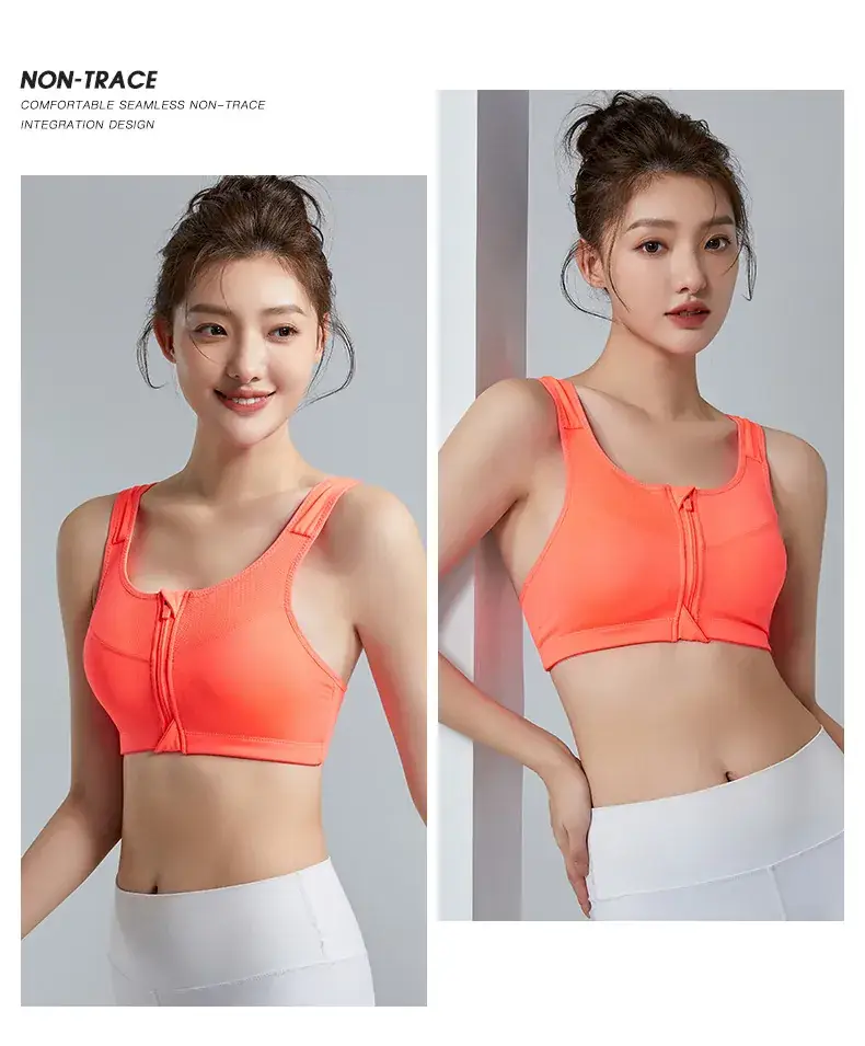 Pink Front Zipper Sports Bra for Women — feature 24
