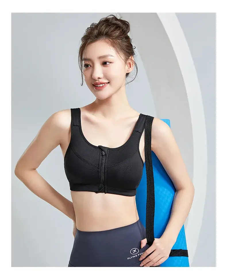 Pink Front Zipper Sports Bra for Women — feature 27