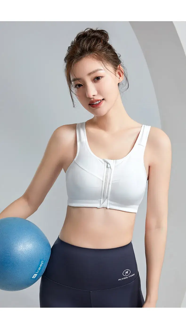 Pink Front Zipper Sports Bra for Women — feature 8