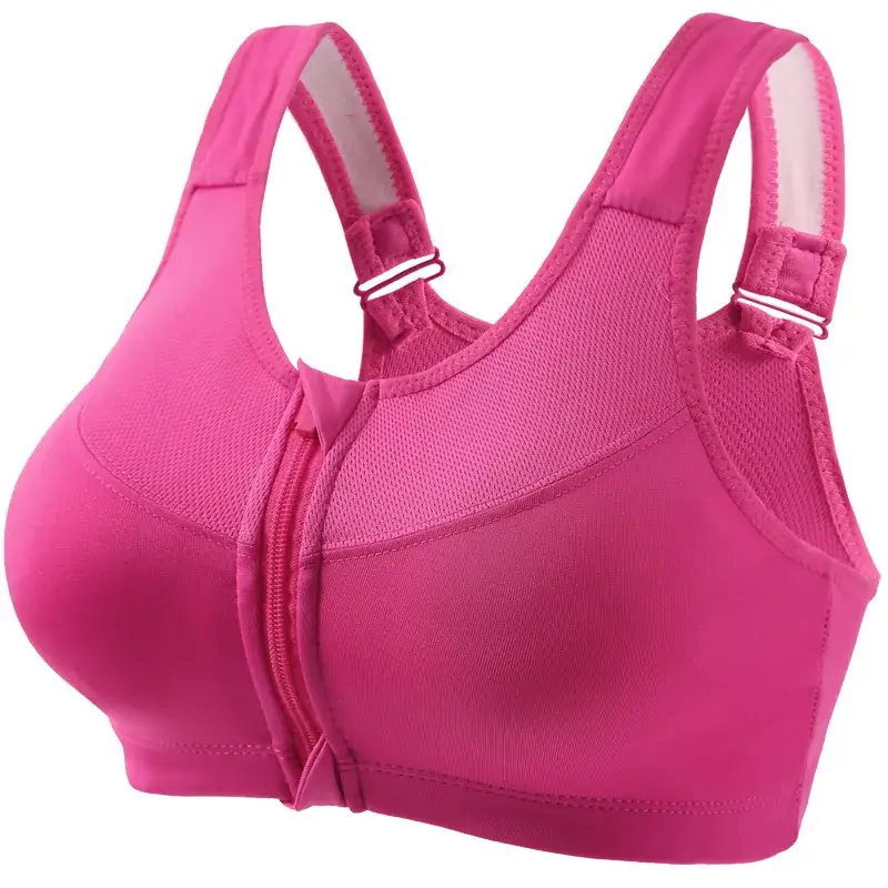 Pink Front Zipper Sports Bra for Women - Image 5