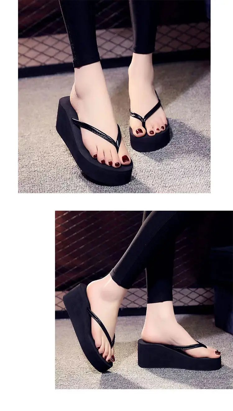 Black PU Wedge Flip Flops Women Summer Non-Slip — feature 10