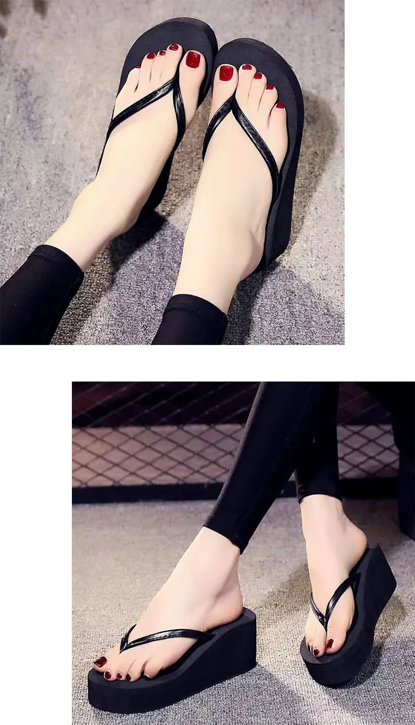 Black PU Wedge Flip Flops Women Summer Non-Slip — feature 11
