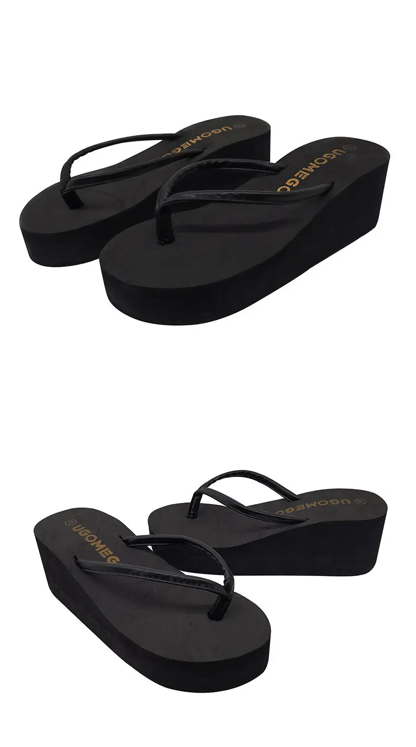Black PU Wedge Flip Flops Women Summer Non-Slip — feature 12