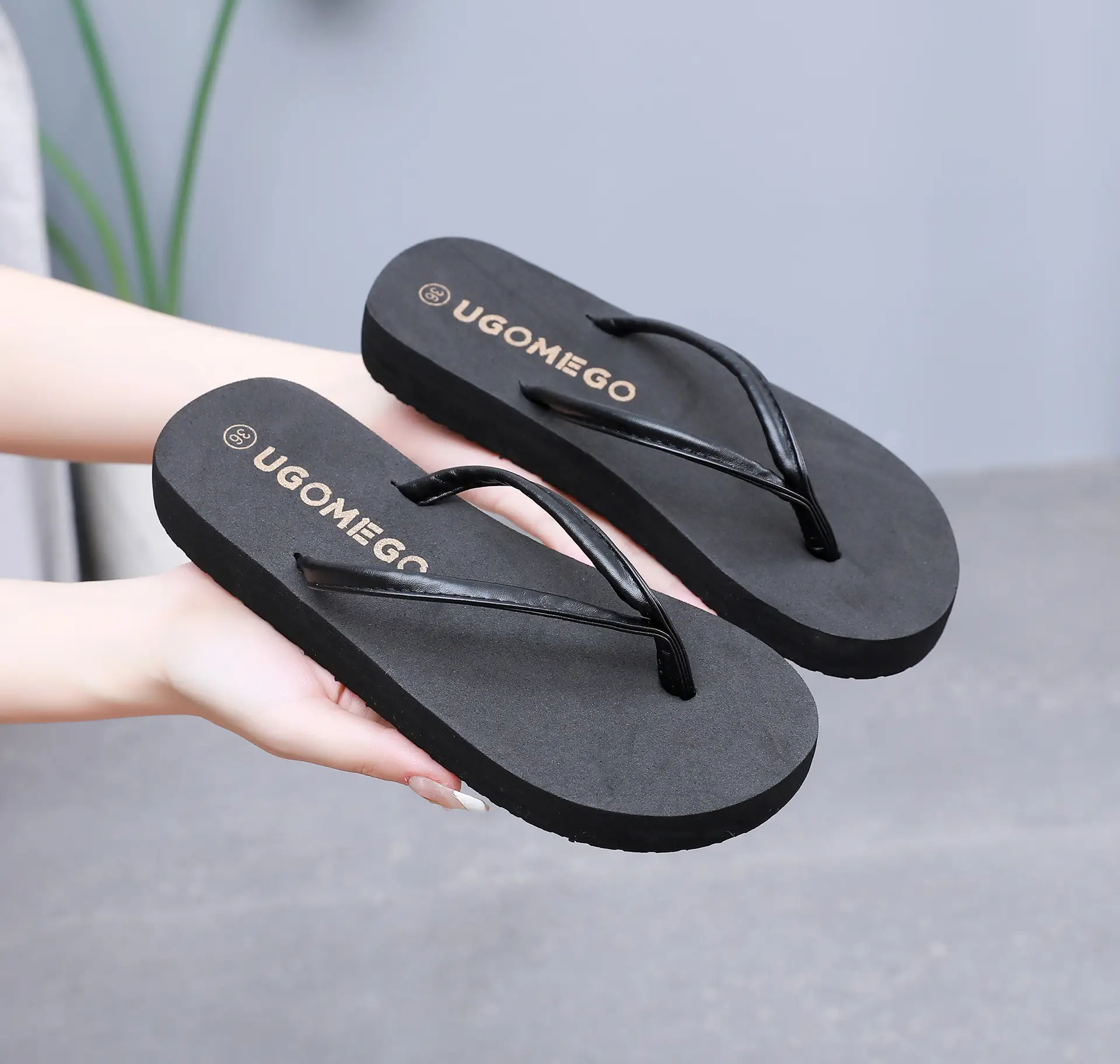Black PU Wedge Flip Flops Women Summer Non-Slip — feature 14