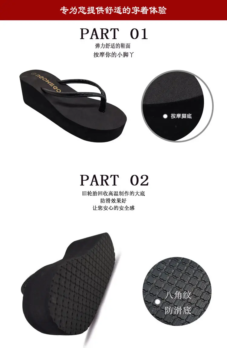 Black PU Wedge Flip Flops Women Summer Non-Slip — feature 7