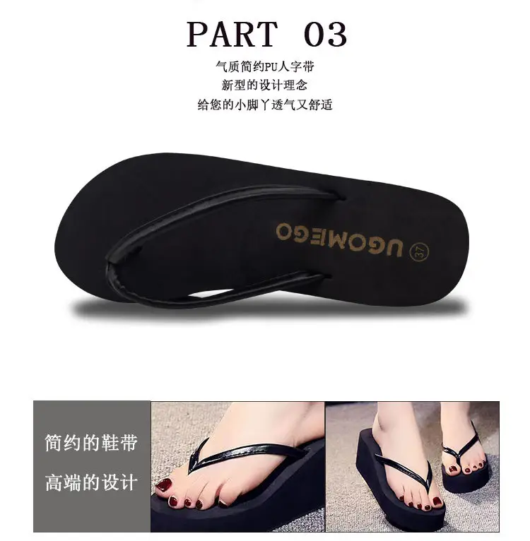 Black PU Wedge Flip Flops Women Summer Non-Slip — feature 8