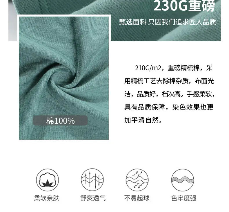 Men 230g Cotton Teal Short Sleeve T-Shirt — feature 3