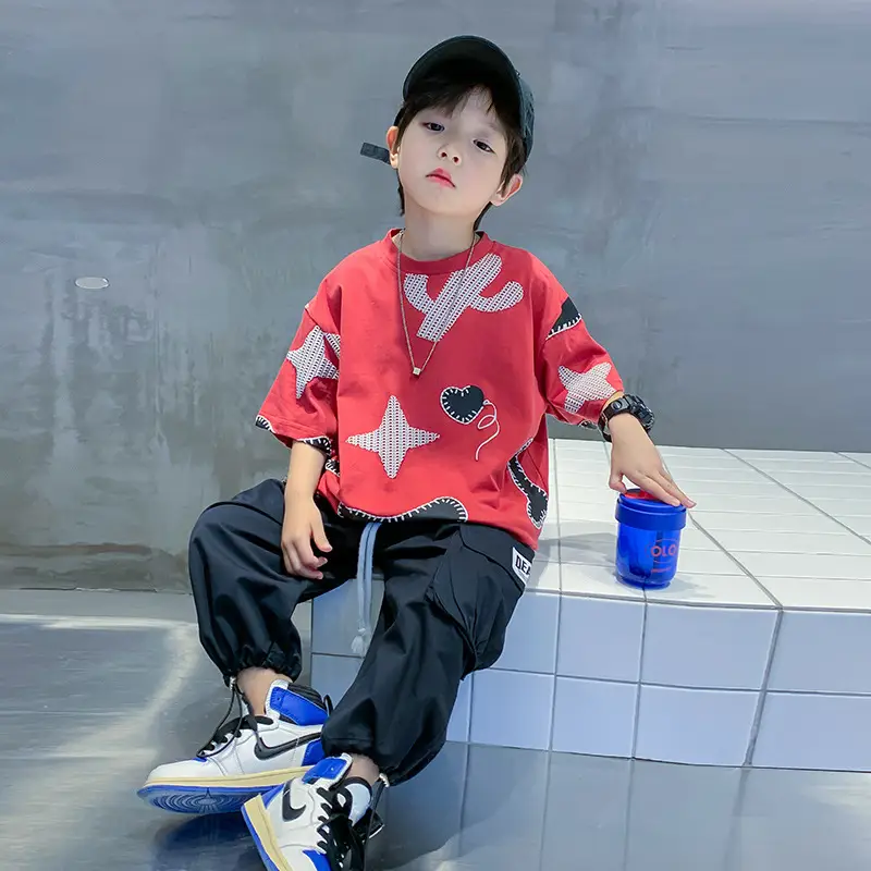 Blue Cartoon Boys T-Shirt Short Sleeve Pure Cotton Summer 2025