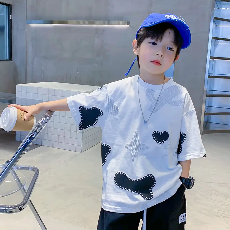 Blue Cartoon Boys T-Shirt Short Sleeve Pure Cotton Summer 2025