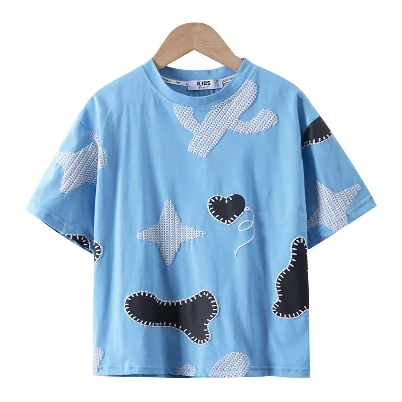 Blue Cartoon Boys T-Shirt Short Sleeve Pure Cotton Summer 2025