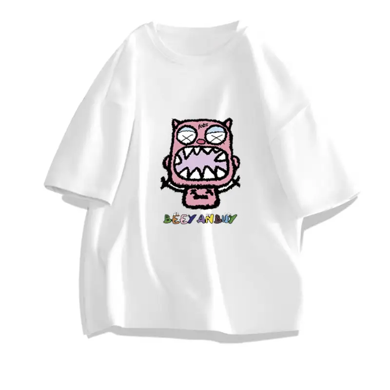 Men Women Pure Cotton Loose Print T-Shirt Black White — feature 21